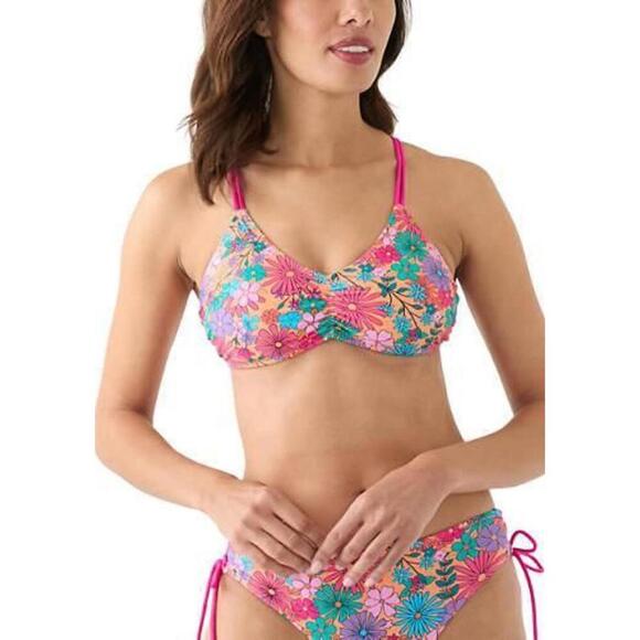 NWT Cupshe Bright Floral Scrunched Two Piece Swim Suit - Size Medium - Picture 1 of 4